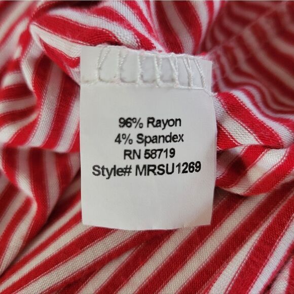 Baku Women's Red Stripe Scoop-neck Graphic Weekend Short Sleeve Pullover Top - Picture 9 of 12